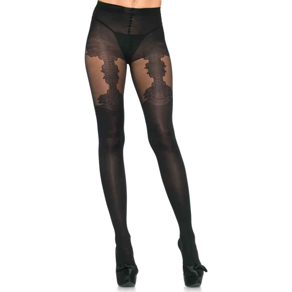 Leg Avenue - Floral Garter Collants - Noir